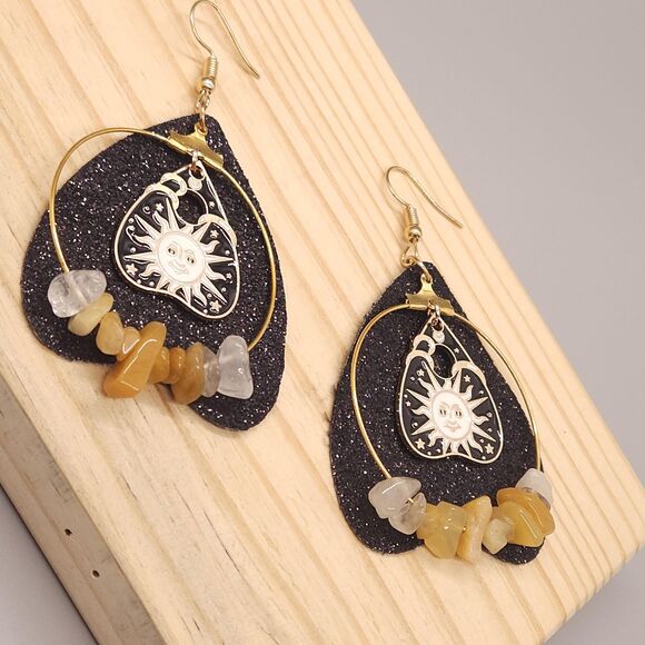 Sunlit Planchette Earrings with Natural Orange Irregular Stones - Picture 3 of 3
